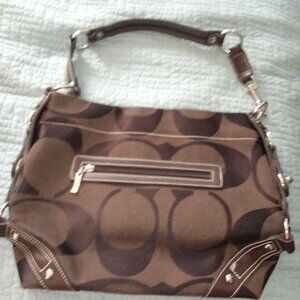 copy Coach Carly jacquard hobo bag euc chocolate brown logo